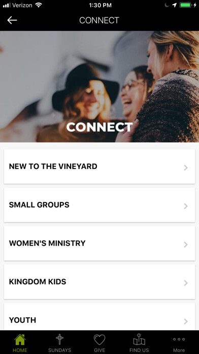 Emulate iPhone app Northwoods Vineyard Church using MyAndroid