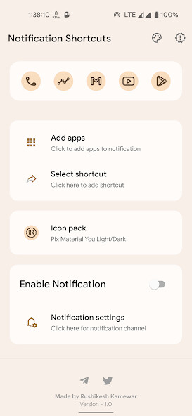 Run android online APK Notification Shortcuts from MyAndroid or emulate Notification Shortcuts using MyAndroid