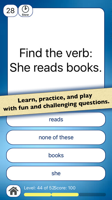 Emulate iPhone app Nouns & Verbs Teaching Quiz using MyAndroid