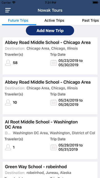 Emulate iPhone app Nowak Tours Trip Manager using MyAndroid