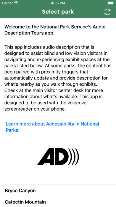 Emulate iPhone app NPS Audio Description Tours using MyAndroid