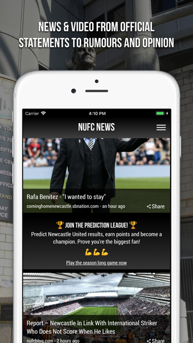 Emulate iPhone app NUFC News App using MyAndroid