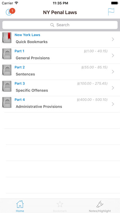 Emulate iPhone app NY Penal Code & Laws using MyAndroid