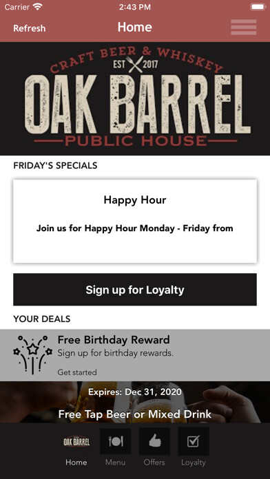 Emulate iPhone app Oak Barrel Milwaukee using MyAndroid Emulate iPhone app Oak Barrel Milwaukee using MyAndroid