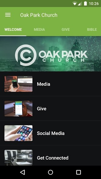 Emulate iPhone app Oak Park Church using MyAndroid