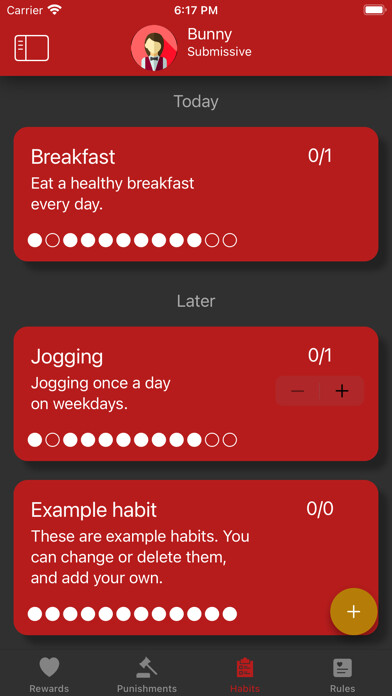 Emulate iPhone app Obedience: BDSM habit tracker using MyAndroid