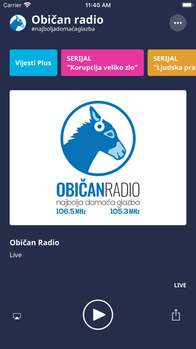 Emulate iPhone app Običan Radio using MyAndroid