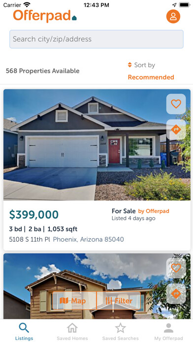 Emulate iPhone app Offerpad: Find Houses for Sale using MyAndroid