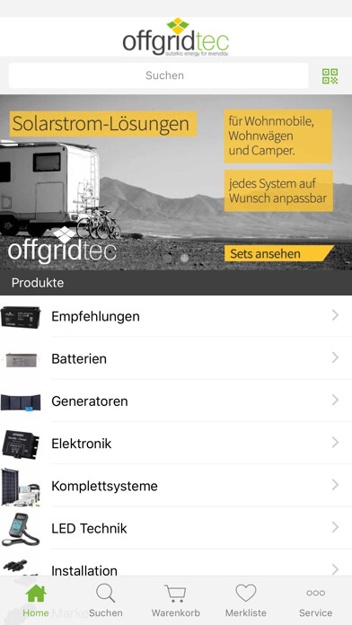 Emulate iPhone app Offgridtec Onlineshop using MyAndroid