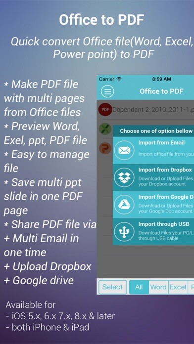 Emulate iPhone app Office to PDF Free - Quick convert Word, Excel, PPT to PDF file using MyAndroid
