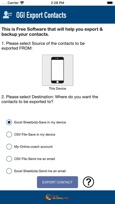 Emulate iPhone app OGI Export Contacts to Excel using MyAndroid Emulate iPhone app OGI Export Contacts to Excel using MyAndroid
