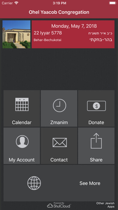 Emulate iPhone app Ohel Yaacob Congregation using MyAndroid