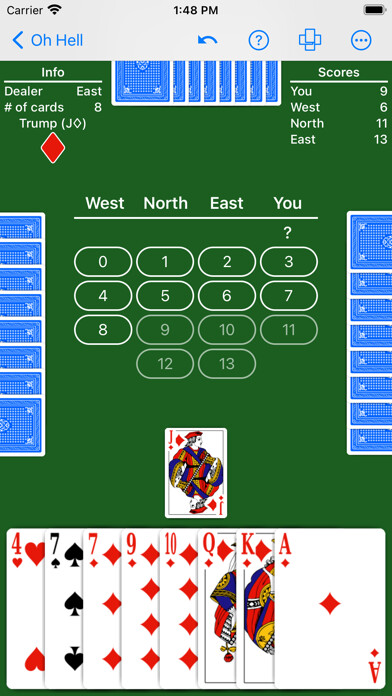 Emulate iPhone app Oh Hell - Expert AI using MyAndroid