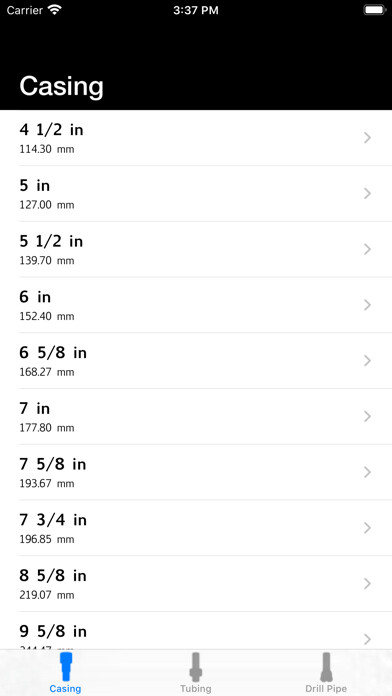 Emulate iPhone app Oil Well PIPES Strengths Table using MyAndroid Emulate iPhone app Oil Well PIPES Strengths Table using MyAndroid