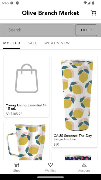 Emulate iPhone app Olive Branch Market using MyAndroid