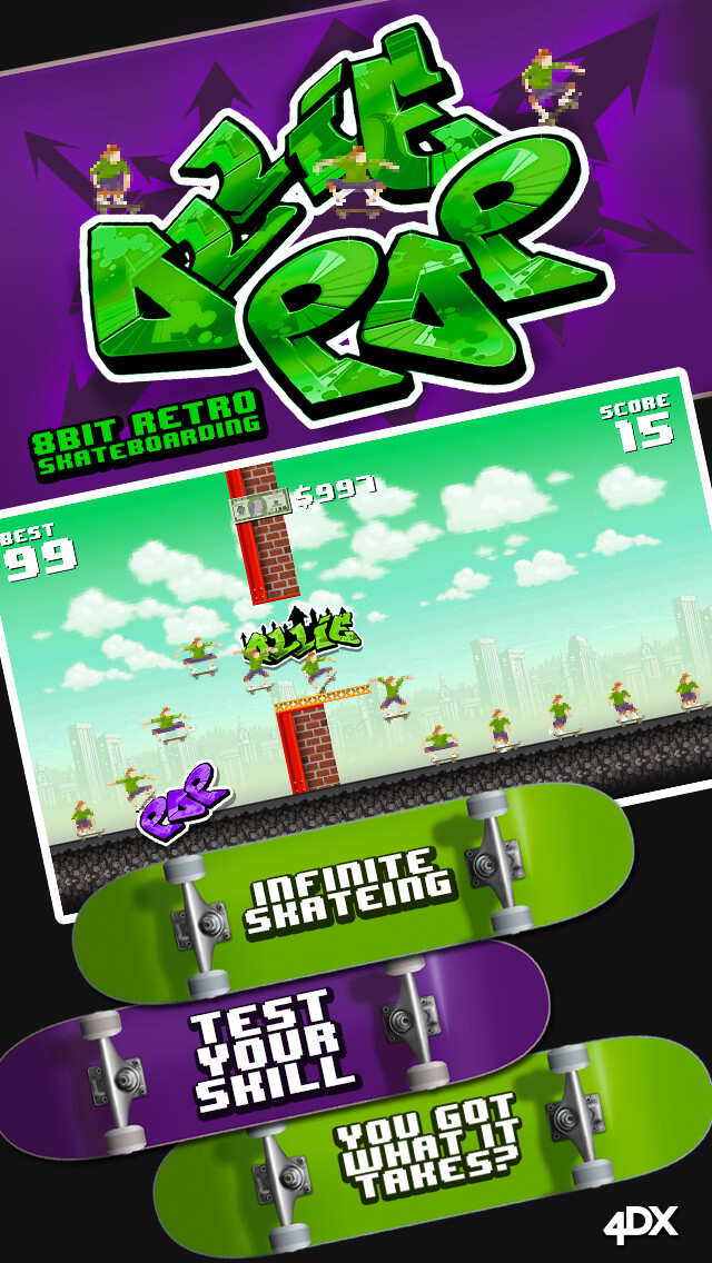 Emulate iPhone app Ollie Pop - 8Bit Retro Skateboarding using MyAndroid