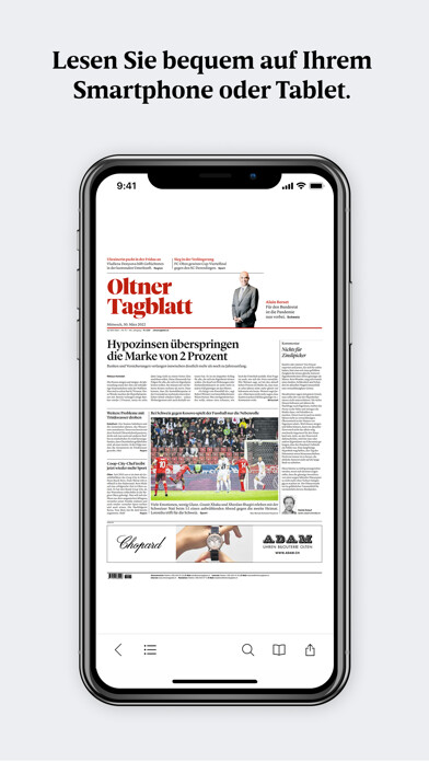 Emulate iPhone app Oltner Tagblatt E-Paper using MyAndroid