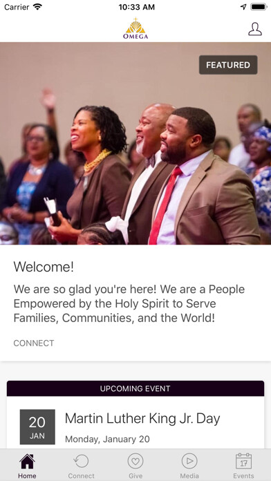 Emulate iPhone app Omega Baptist Church using MyAndroid