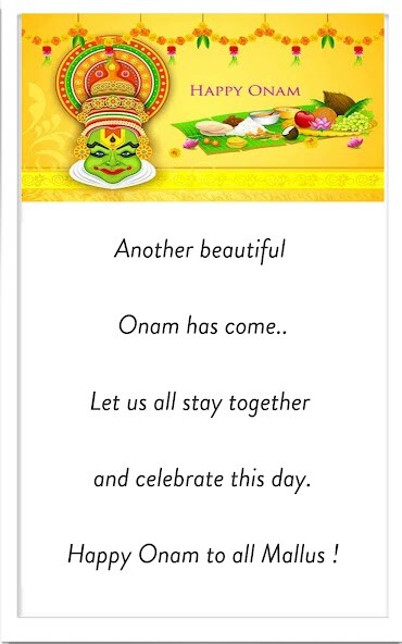 Run android online APK Onam Wishes  Greetings Card from MyAndroid or emulate Onam Wishes  Greetings Card using MyAndroid