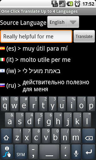 Emulate Android APK One Click Translate 4 Langs.