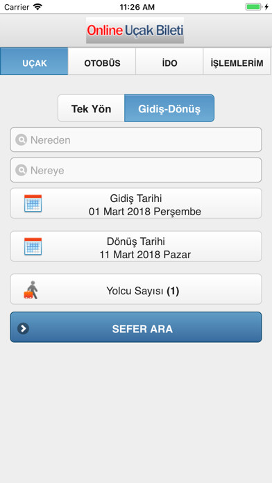 Emulate iPhone app Online Uçak Bileti using MyAndroid
