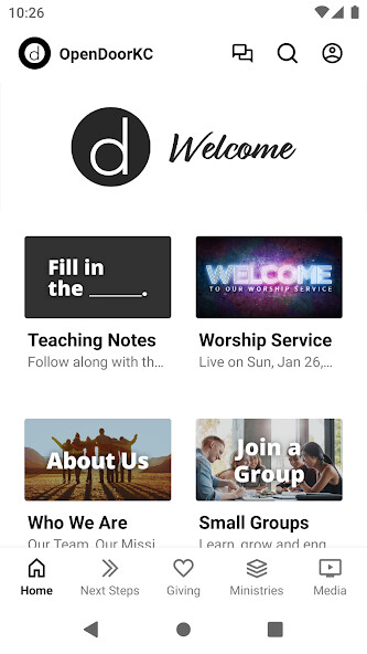 Emulate iPhone app Open Door Baptist Church using MyAndroid
