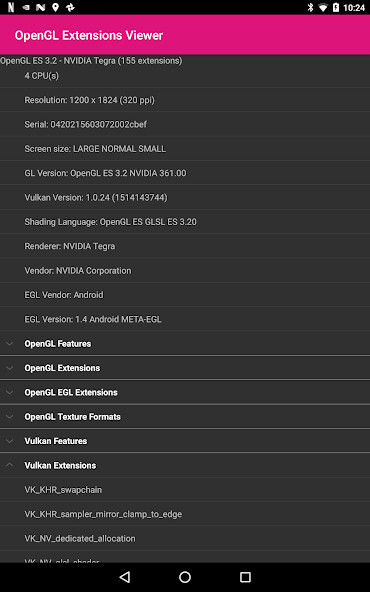 Run android online APK OpenGL ES Extensions - The OpenGL/Vulkan Utility from MyAndroid or emulate OpenGL ES Extensions - The OpenGL/Vulkan Utility using MyAndroid