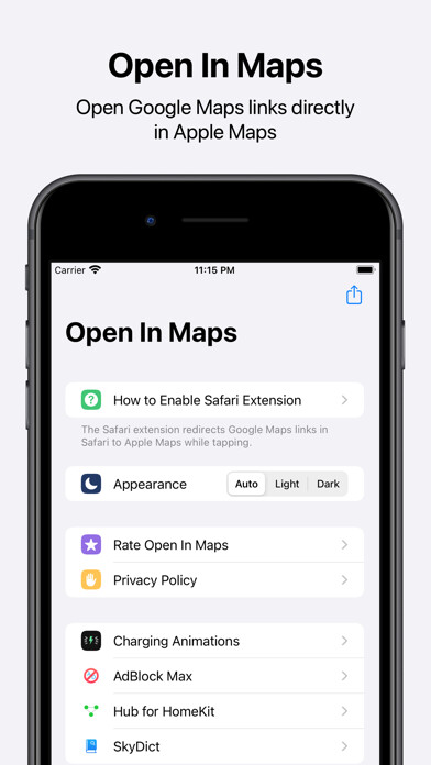 Emulate iPhone app Open In Maps using MyAndroid