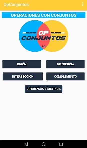 Run android online APK Operaciones con Conjuntos from MyAndroid or emulate Operaciones con Conjuntos using MyAndroid