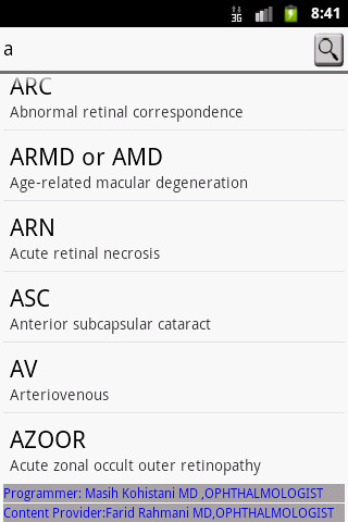 Run android online APK Ophthalmic Abbreviation from MyAndroid or emulate Ophthalmic Abbreviation using MyAndroid