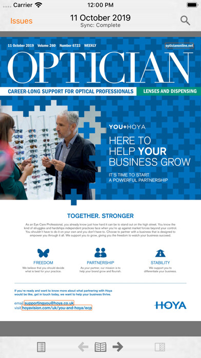 Emulate iPhone app Optician Magazine using MyAndroid