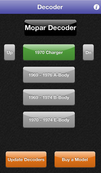 Emulate iPhone app Option Decoder for Mopar Classics using MyAndroid