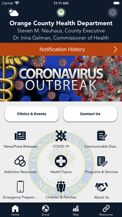 Emulate iPhone app Orange County NY Health using MyAndroid