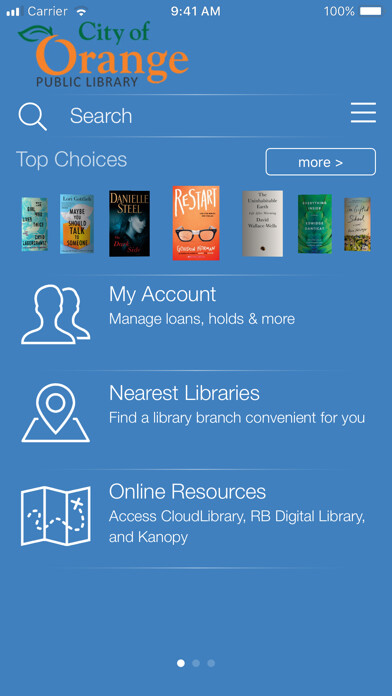 Emulate iPhone app Orange Public Library using MyAndroid