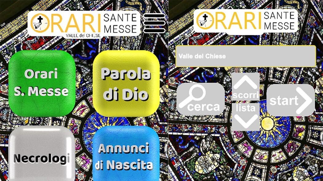 Emulate iPhone app Orari Sante Messe using MyAndroid