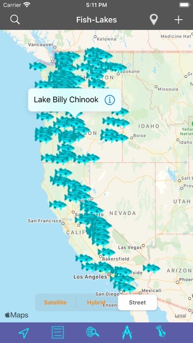 Emulate iPhone app Oregon-CA-WA: Lakes & Fishes using MyAndroid