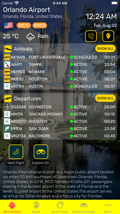 Emulate iPhone app Orlando Airport (MCO) Info using MyAndroid Emulate iPhone app Orlando Airport (MCO) Info using MyAndroid