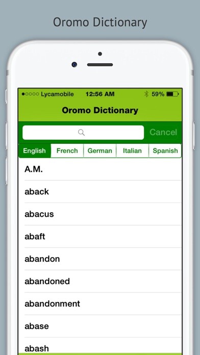Emulate iPhone app Oromo Dictionary using MyAndroid