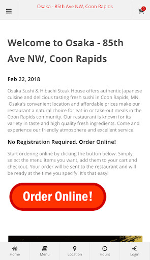Run android online APK Osaka Sushi & Hibachi Coon Rapids Online Ordering from MyAndroid or emulate Osaka Sushi & Hibachi Coon Rapids Online Ordering using MyAndroid