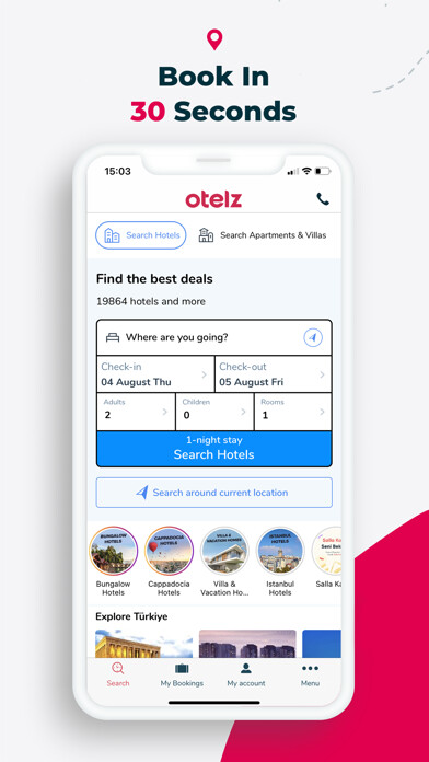 Emulate iPhone app Otelz - 21.000+ Türkiye Hotels using MyAndroid