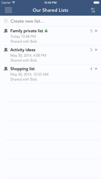 Emulate iPhone app Our Shared Lists – Private, Secure Shared Lists using MyAndroid
