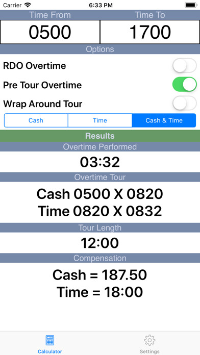 Emulate iPhone app Overtime Calculator 2.0 using MyAndroid