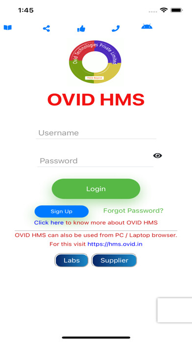 Emulate iPhone app OVID.IN HMS-Hospital,Rx,Lab using MyAndroid