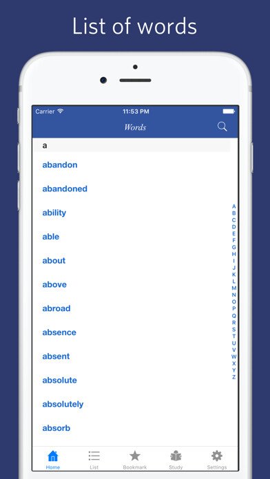 Emulate iPhone app Oxford vocabulary 3000 - quiz, flashcard using MyAndroid Emulate iPhone app Oxford vocabulary 3000 - quiz, flashcard using MyAndroid
