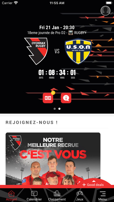 Emulate iPhone app Oyonnax Rugby using MyAndroid