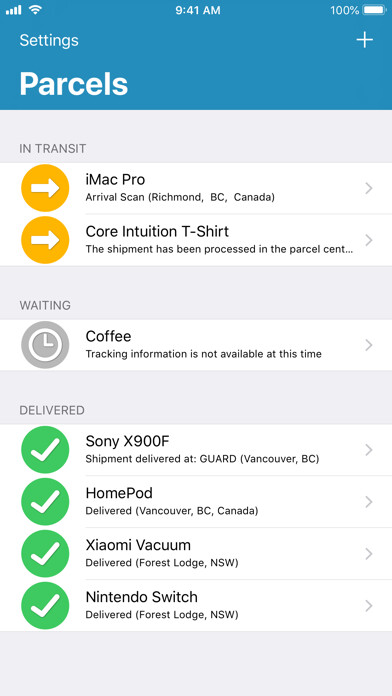 Emulate iPhone app Packtrack: A parcel tracker using MyAndroid