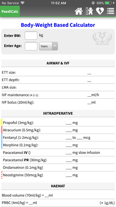 Emulate iPhone app Paediatric calculator using MyAndroid