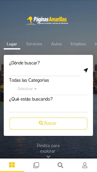 Emulate iPhone app Paginas Amarillas Latinas using MyAndroid