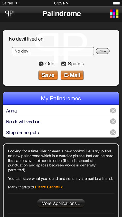 Emulate iPhone app Palindrome using MyAndroid