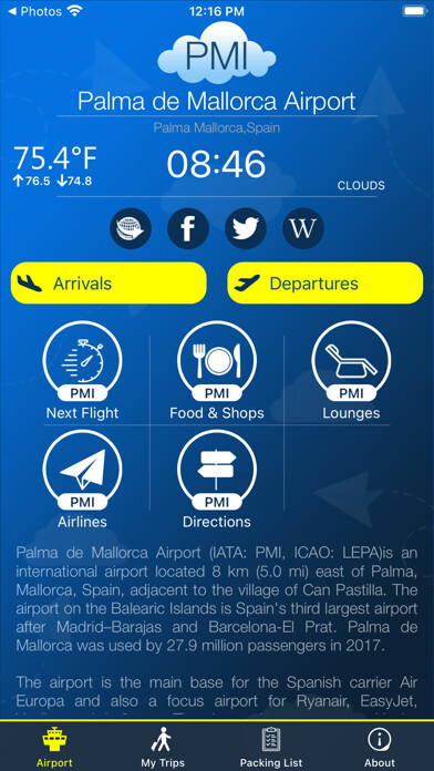 Emulate iPhone app Palma de Mallorca Airport Info using MyAndroid